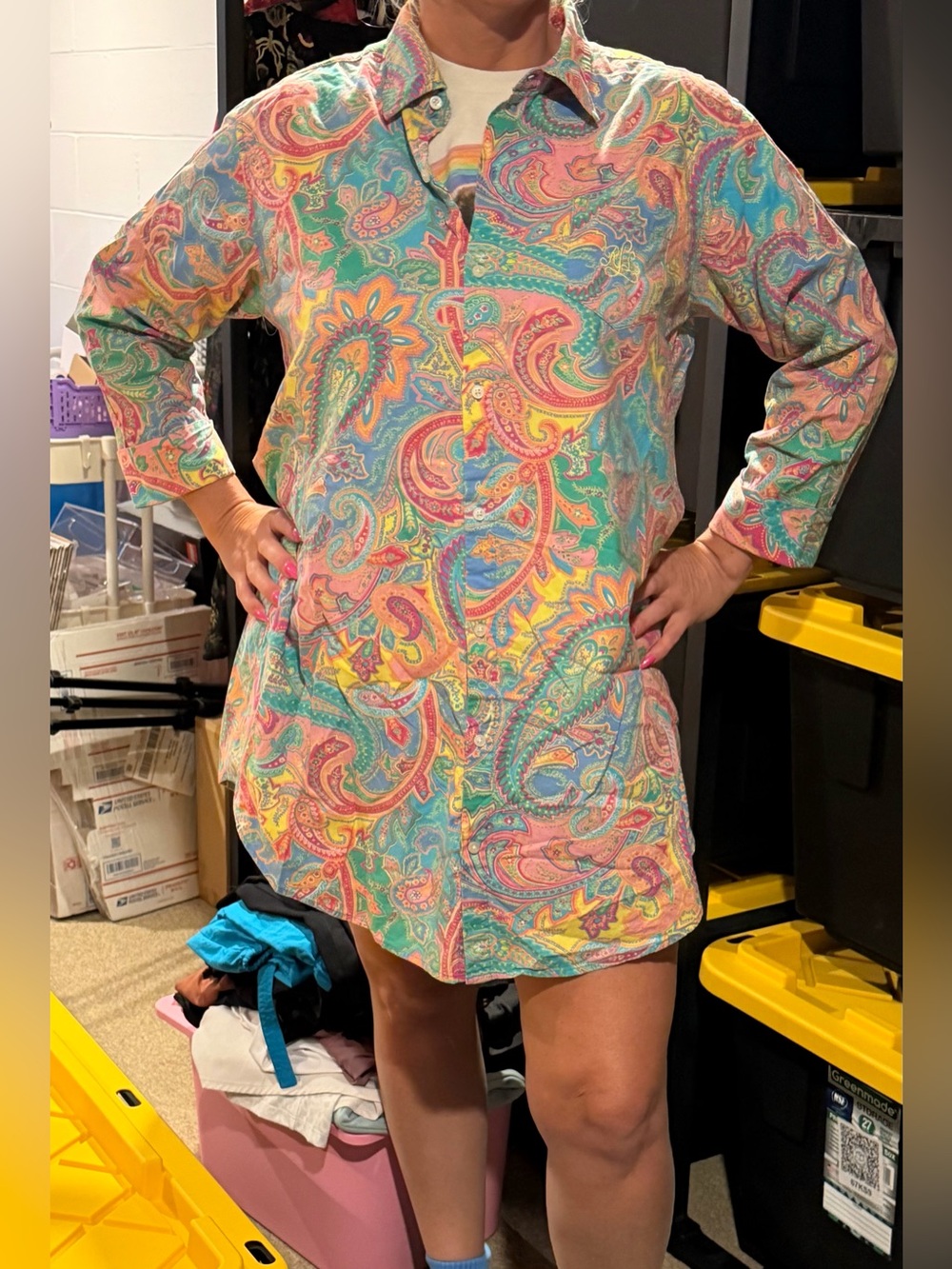 Lauren Ralph Lauren Colorful Paisley Button Front Tunic Shirt M Coastal Resort - Picture 6 of 6